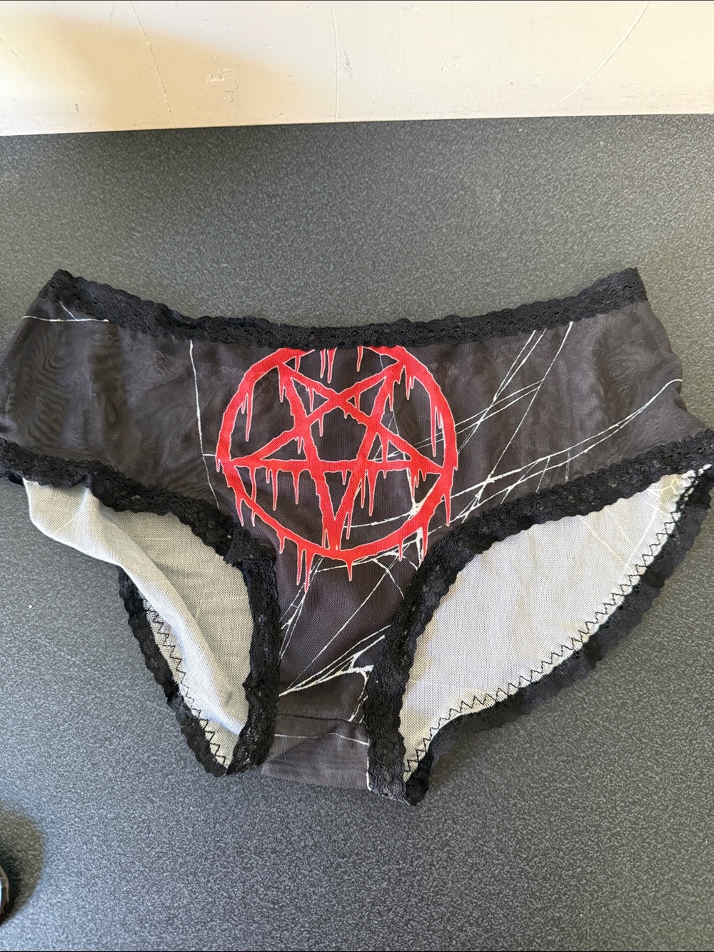 Wildfox Black Hipster Panties with Red Dripping Pentagram Graphic